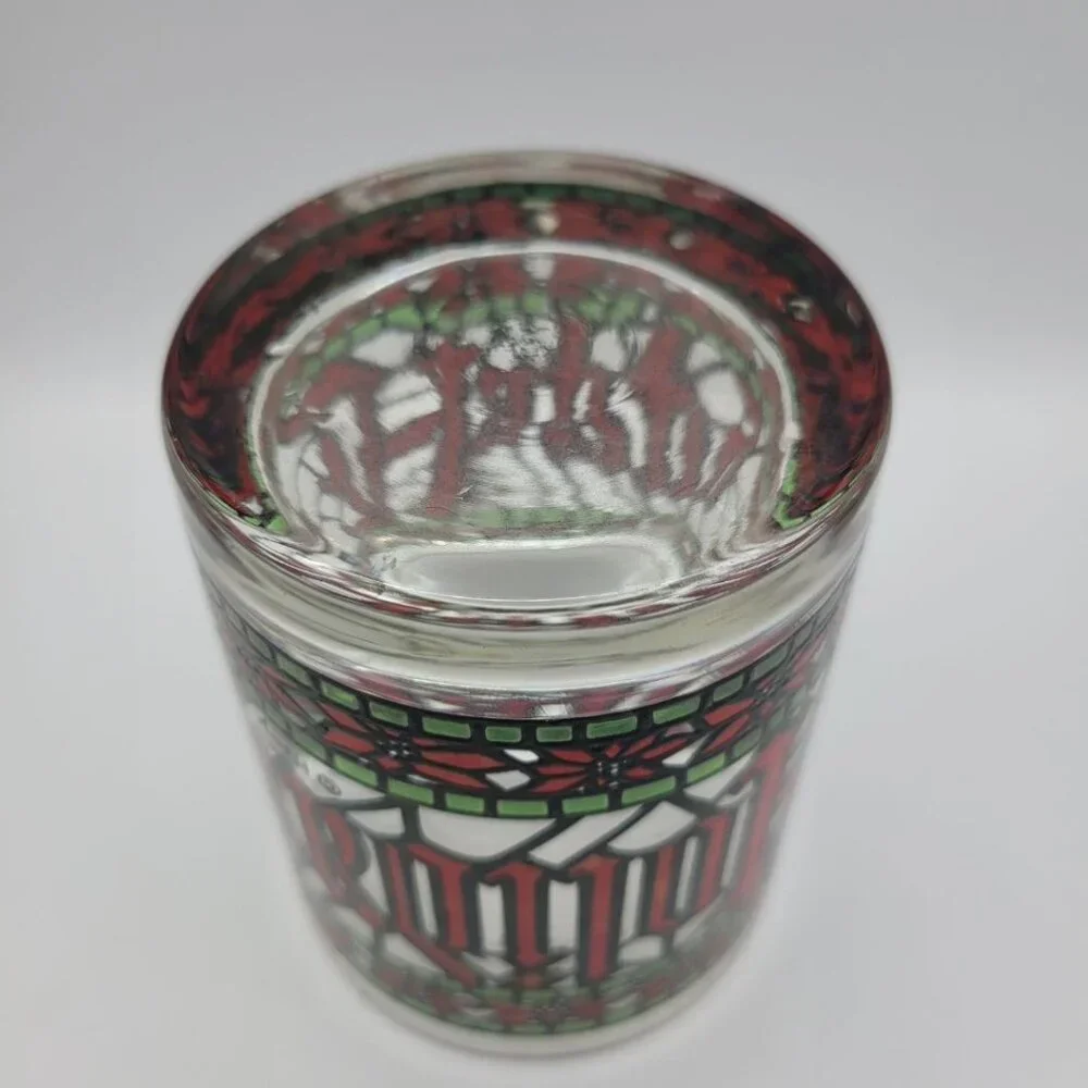 Houze Happy‎ Holidays Stained Glasses Cups Red Green Gold Poinsettia Christmas